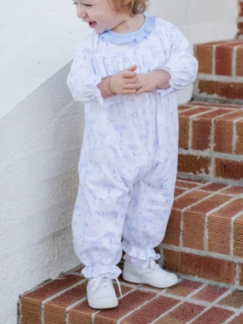 James & Lottie blue bows long bubble. 12 mo